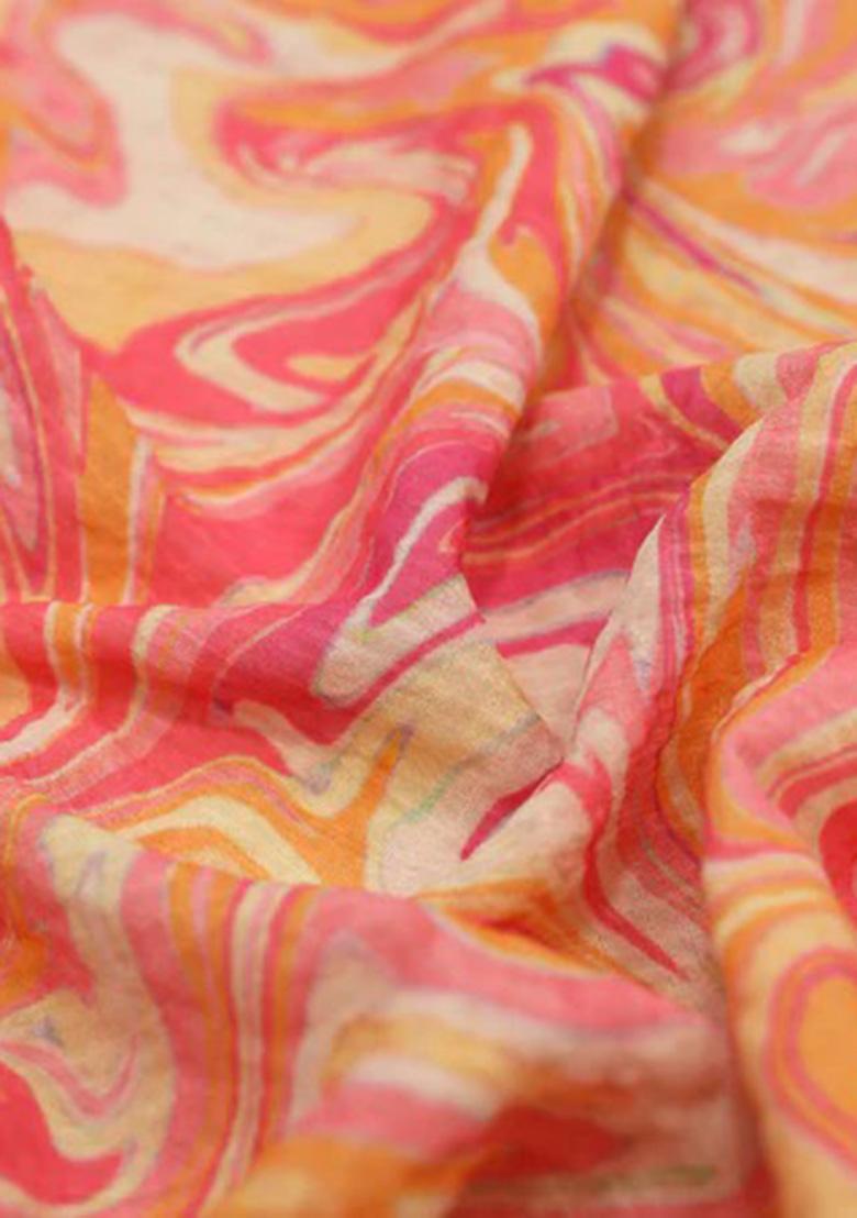 Multicolor Printed Pre Draped Saree Set