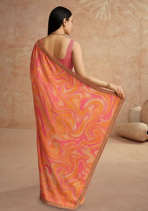 Multicolor Printed Pre Draped Saree Set