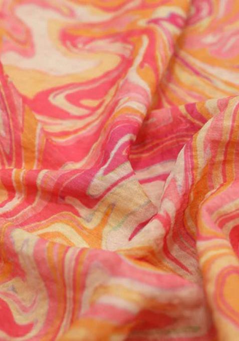 Multicolor Printed Pre Draped Saree Set