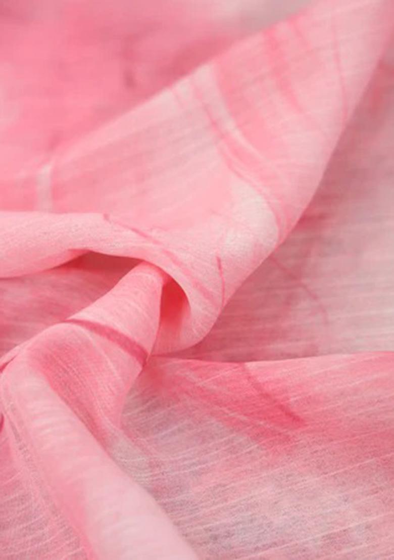 Pink Printed Georgette Pre Draped Saree Set - Indya