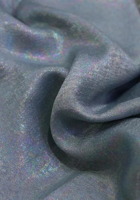 Blue Embellished Pre Draped Saree Set