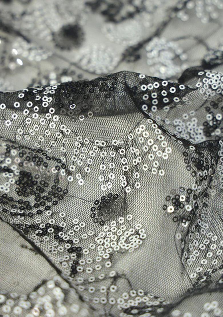 Black Embellished Blouse Pre Draped Saree Set