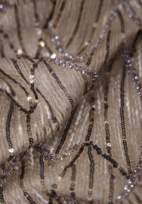 Beige Embroidered Blouse Georgette Pre Draped Saree Set