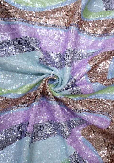 Blue Embroidered Blouse Georgette Pre Draped Saree Set