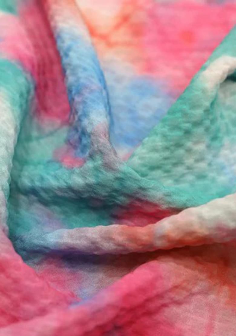 Multicolor Printed Pre Draped Saree Set