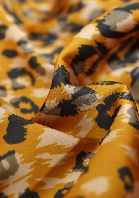 Black And Yellow Printed Pre Draped Saree Set