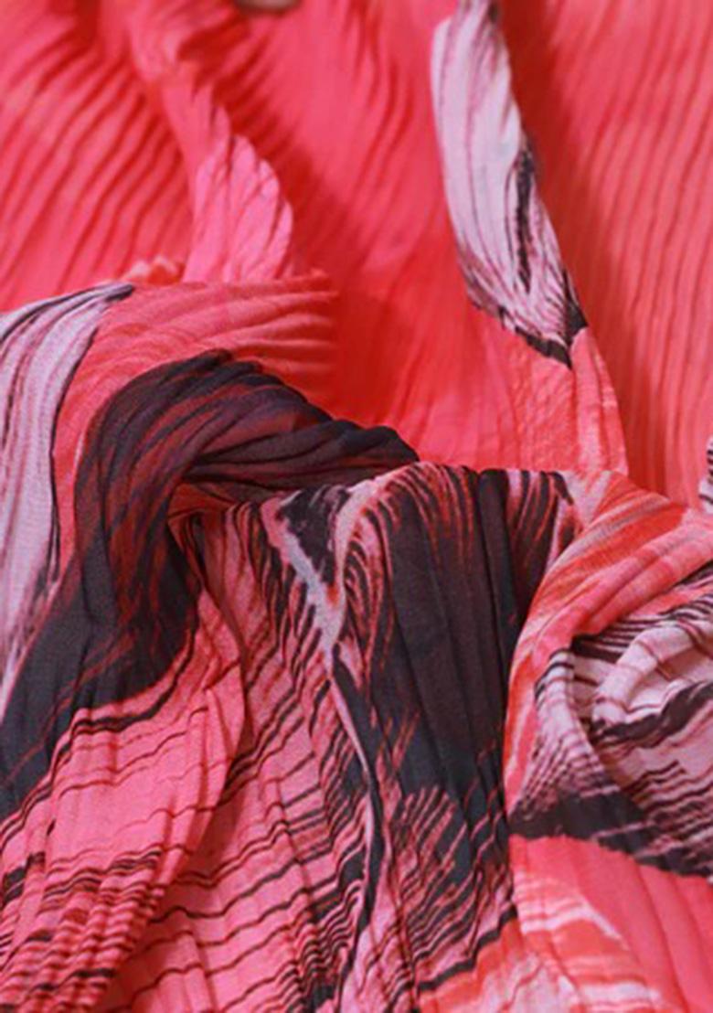 Hot Pink Printed Pre Draped Saree Set