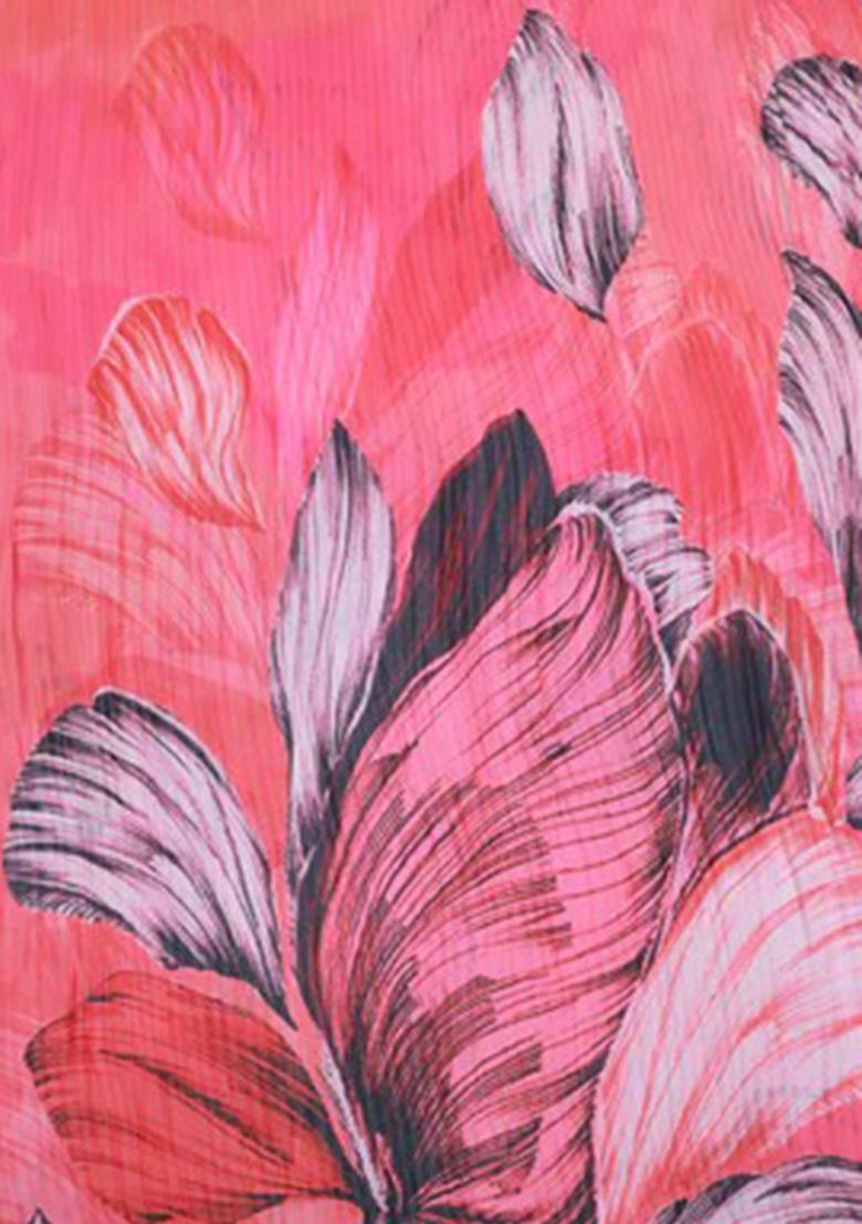 Hot Pink Printed Pre Draped Saree Set