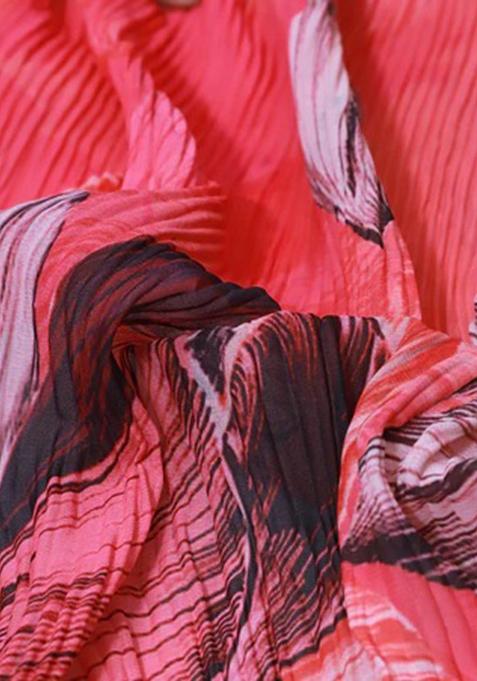 Hot Pink Printed Pre Draped Saree Set