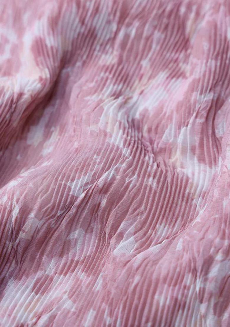 Pink Printed Pre Draped Saree Set