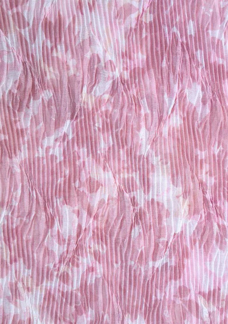 Pink Printed Pre Draped Saree Set