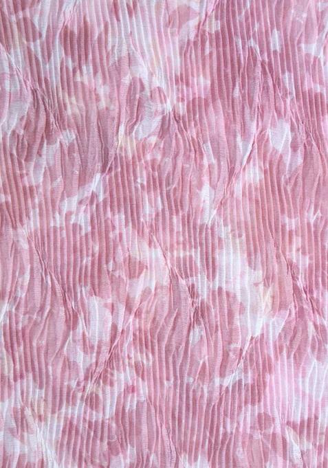 Pink Printed Pre Draped Saree Set