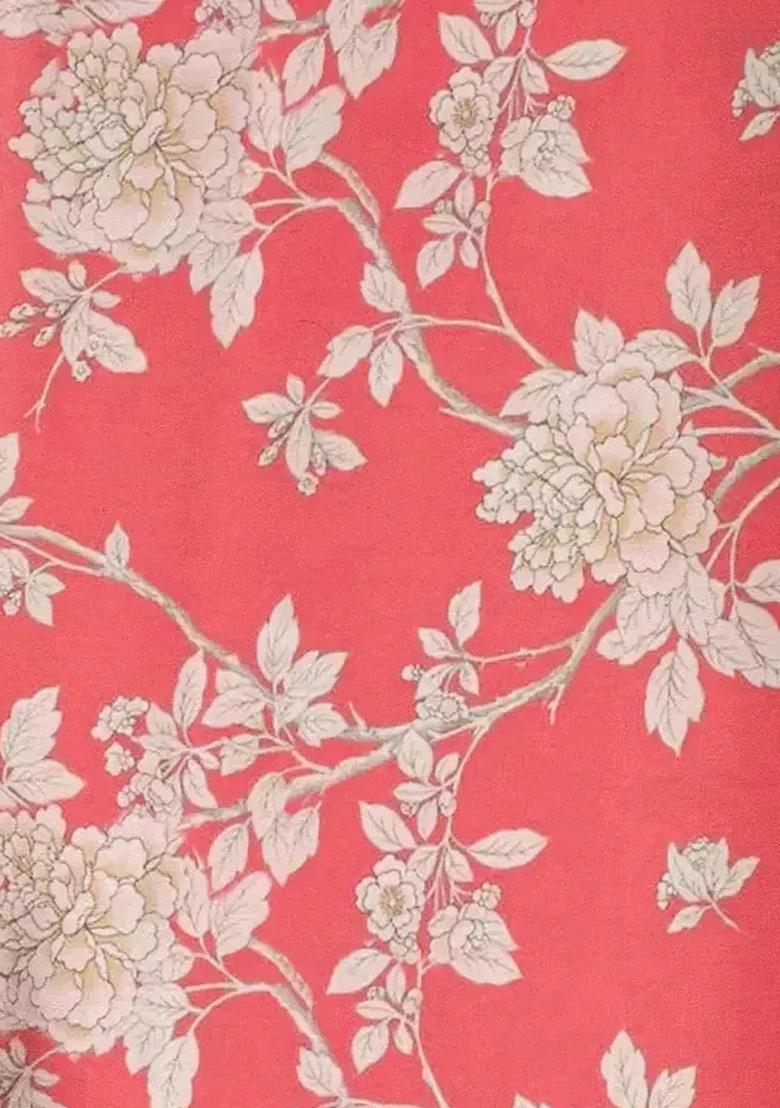 Orange Floral Print Satin Pre Draped Saree Set - Indya