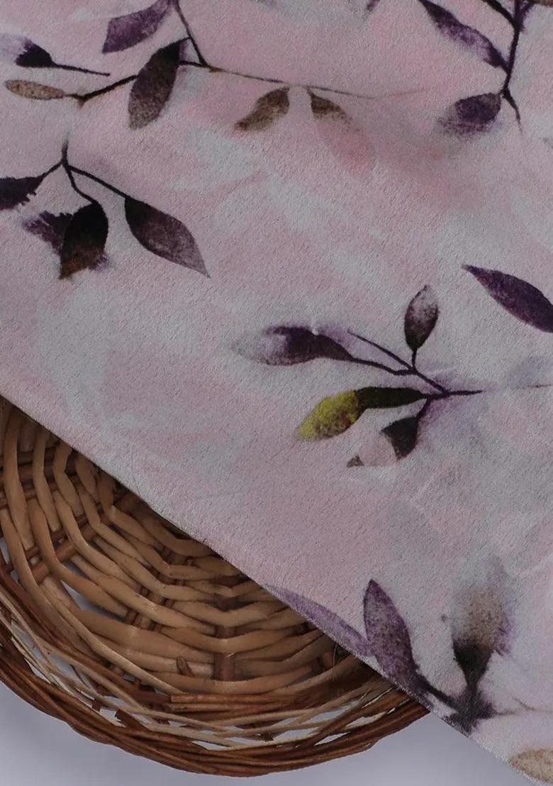 Pink Floral Print Satin Pre Draped Saree Set - Indya