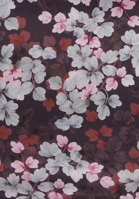 Maroon Floral Print Satin Pre Draped Saree Set