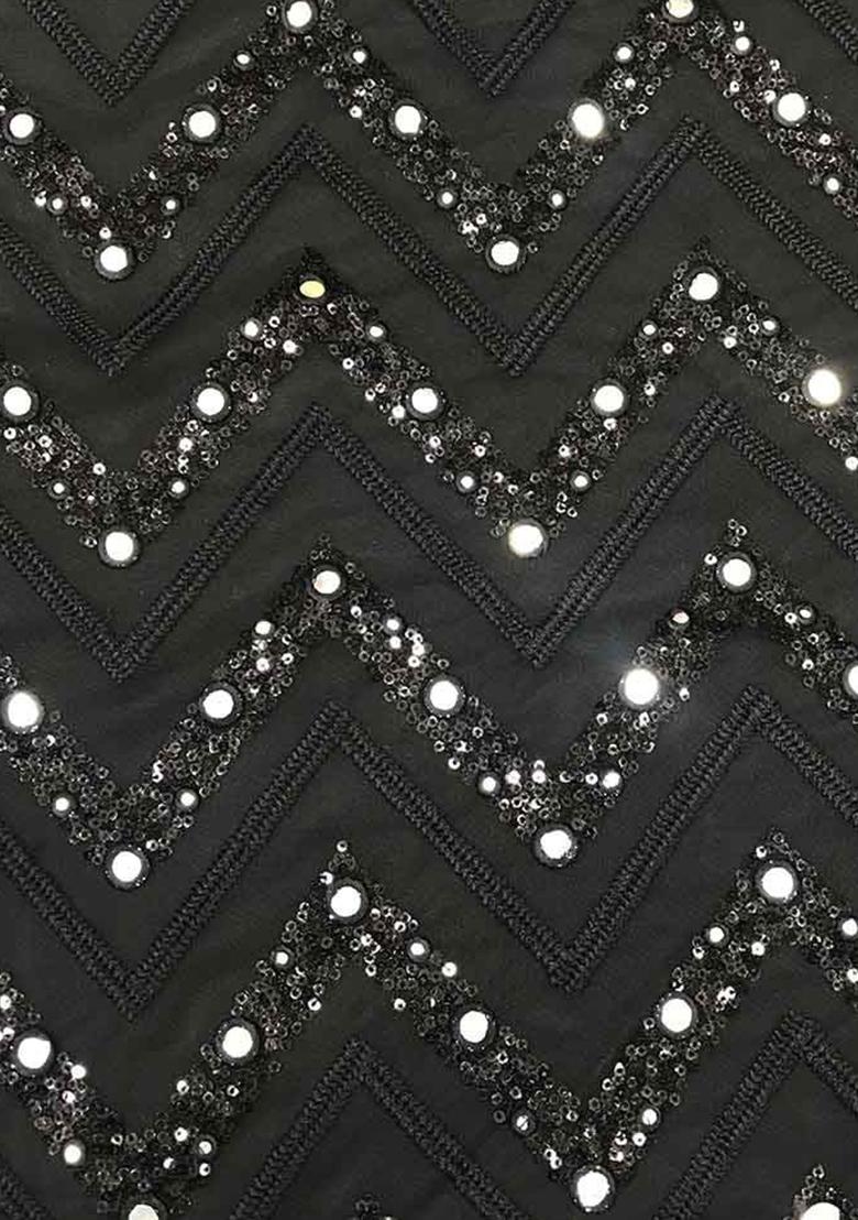 Black Embroidered Net Pre Draped Saree Set