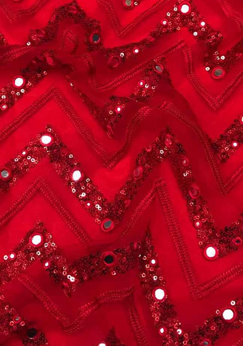 Red Embroidered Net Pre Draped Saree Set