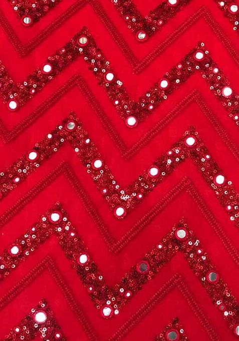 Red Embroidered Net Pre Draped Saree Set