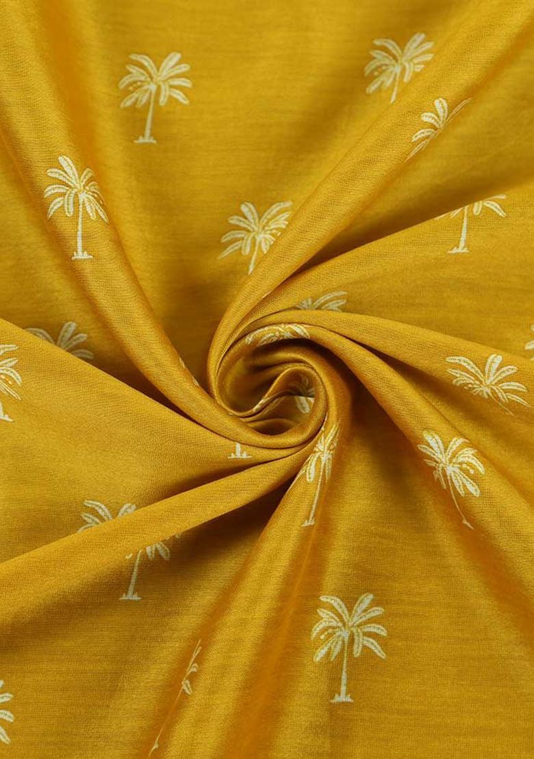 Mustard Printed Chanderi Pre Draped Saree Set