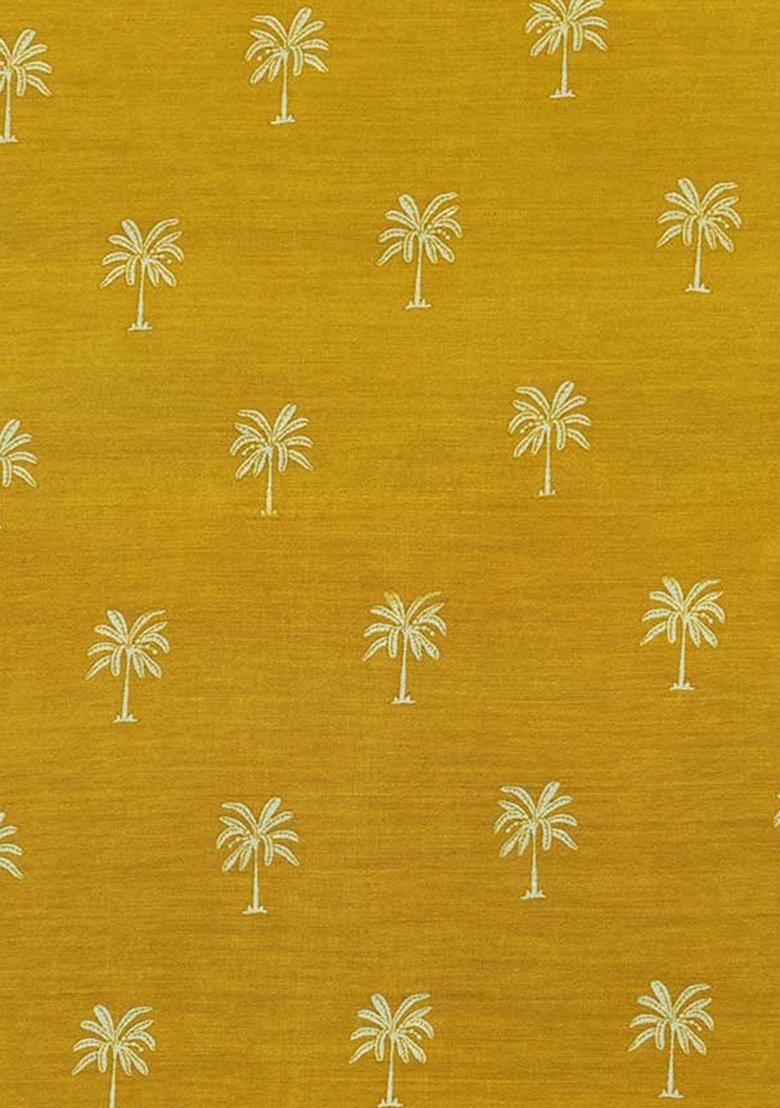 Mustard Printed Chanderi Pre Draped Saree Set