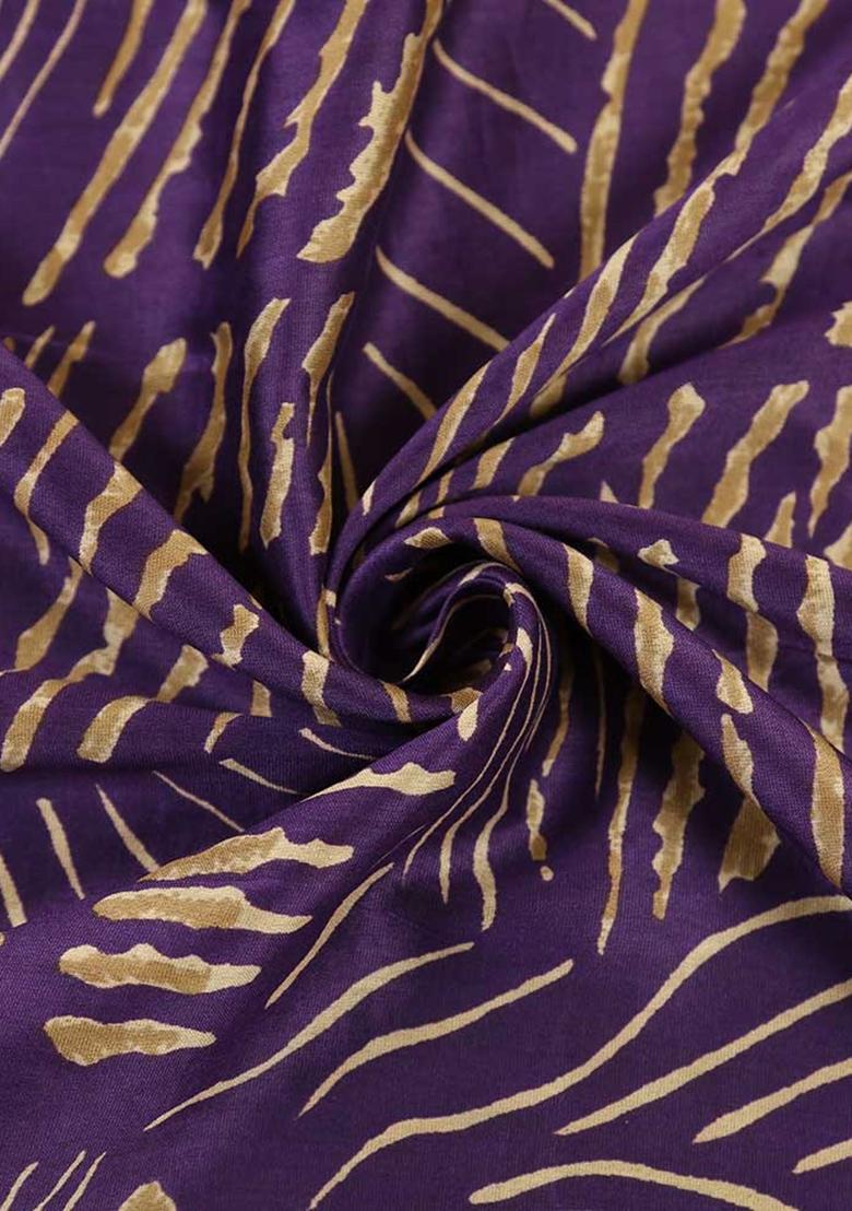 Purple Printed Chanderi Pre Draped Saree Set