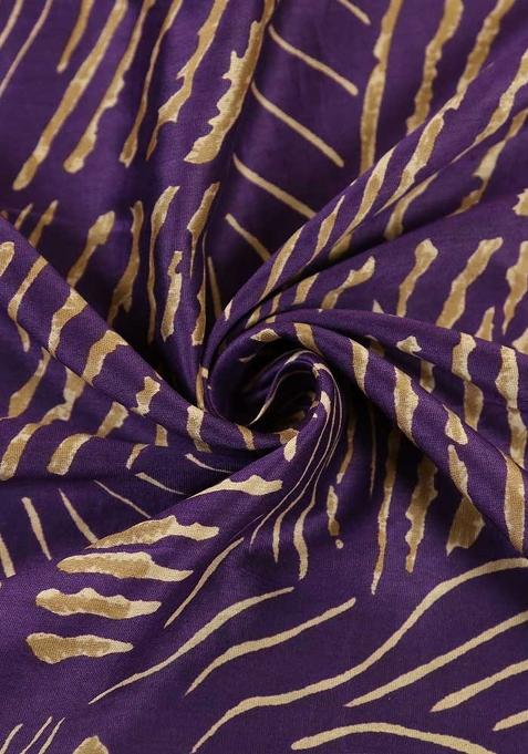 Purple Printed Chanderi Pre Draped Saree Set