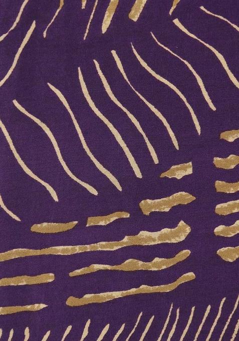 Purple Printed Chanderi Pre Draped Saree Set