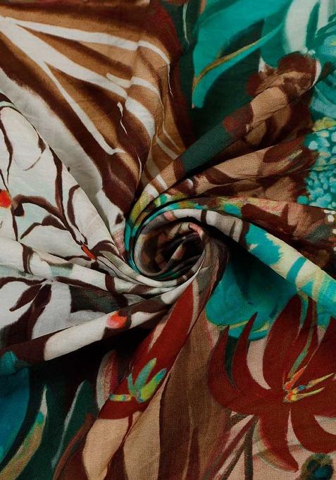 Multi Color Floral Print Chanderi Pre Draped Saree Set