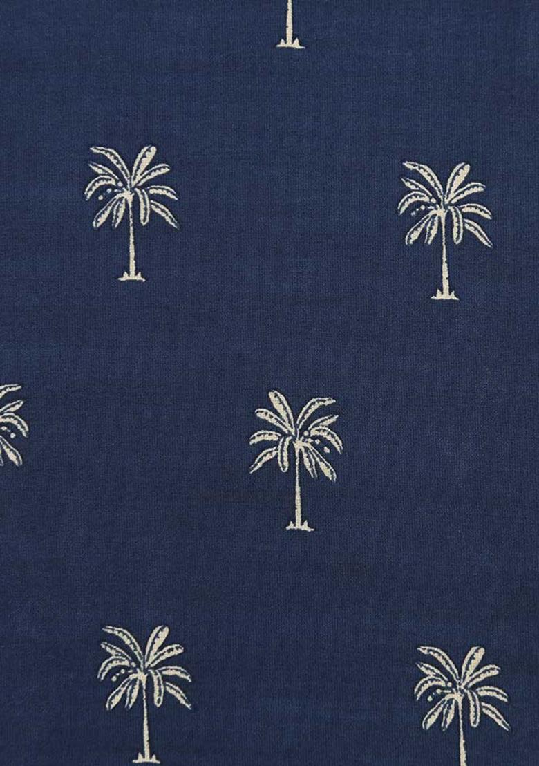 Blue Printed Chanderi Pre Draped Saree Set