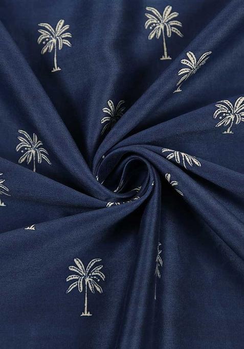Blue Printed Chanderi Pre Draped Saree Set