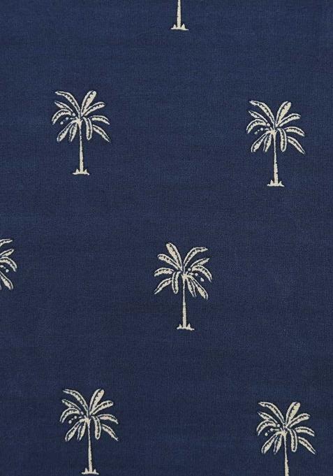 Blue Printed Chanderi Pre Draped Saree Set