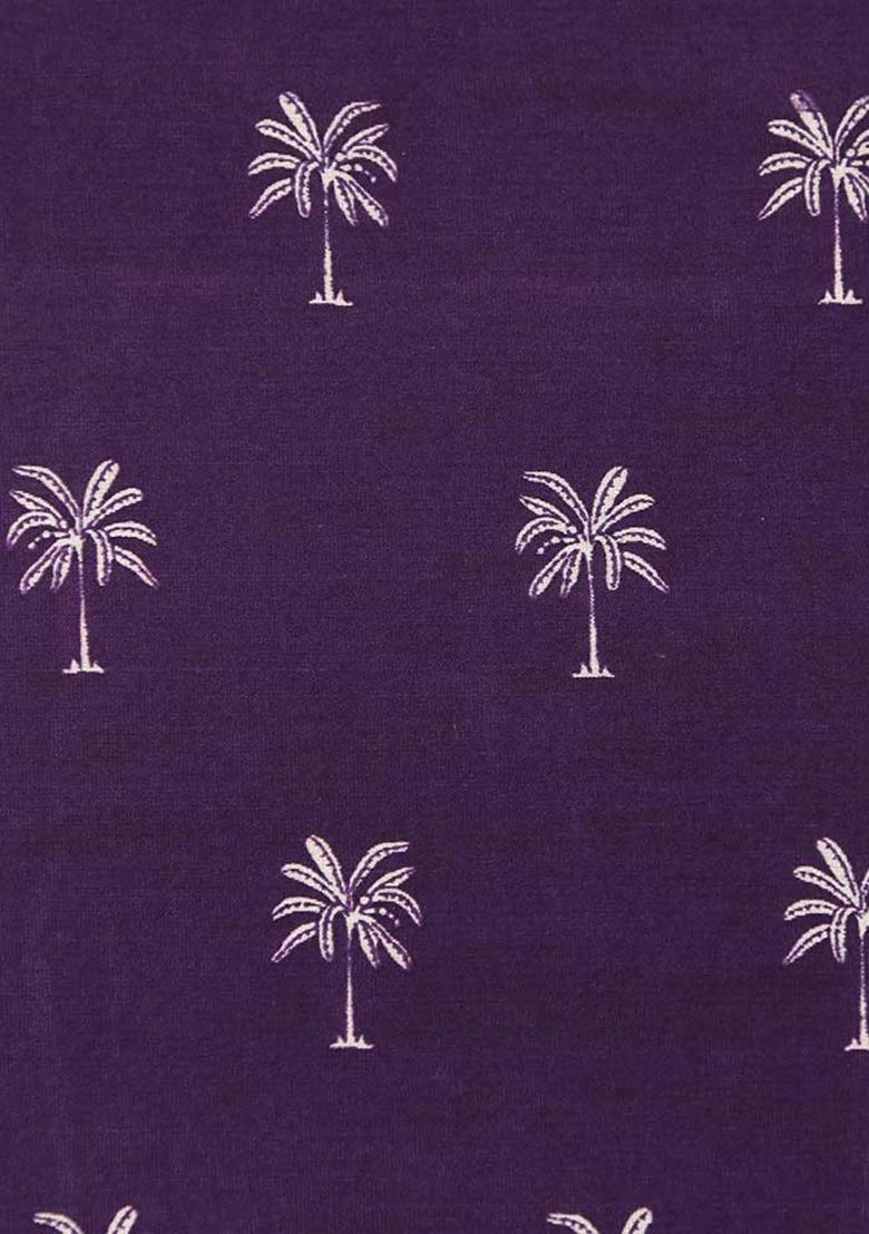Purple Printed Chanderi Pre Draped Saree Set
