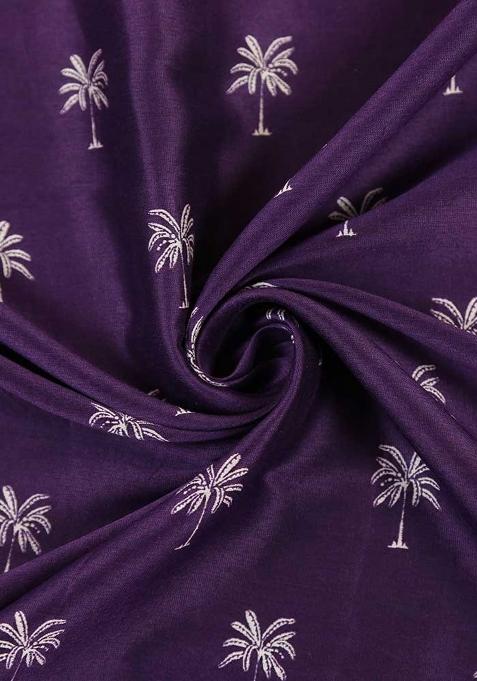 Purple Printed Chanderi Pre Draped Saree Set