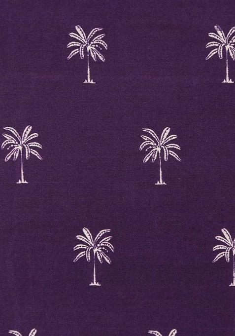 Purple Printed Chanderi Pre Draped Saree Set