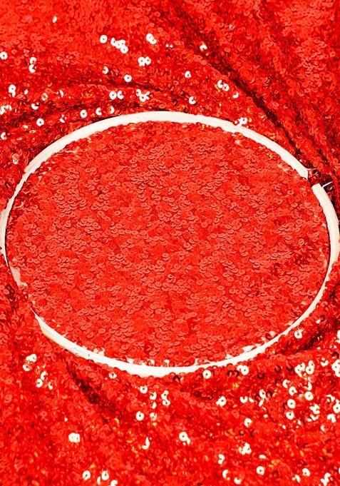 Red Embellished Net Pre Draped Saree Set