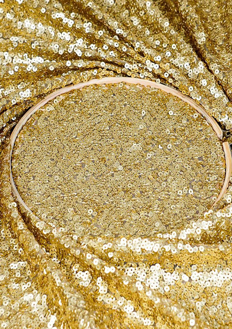 Golden Embellished Net Pre Draped Saree Set