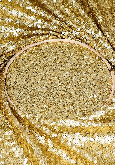 Golden Embellished Net Pre Draped Saree Set