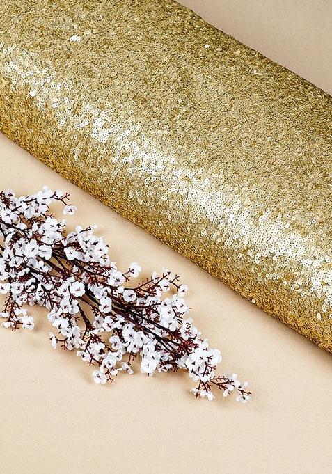 Golden Embellished Net Pre Draped Saree Set