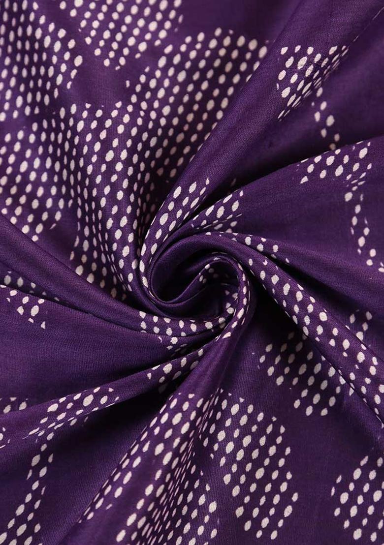 Purple Printed Chanderi Pre Draped Saree Set - Indya