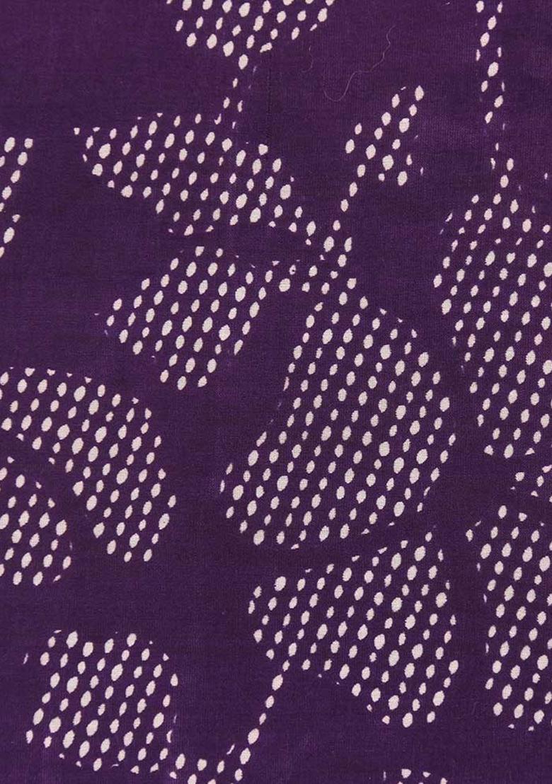 Purple Printed Chanderi Pre Draped Saree Set - Indya