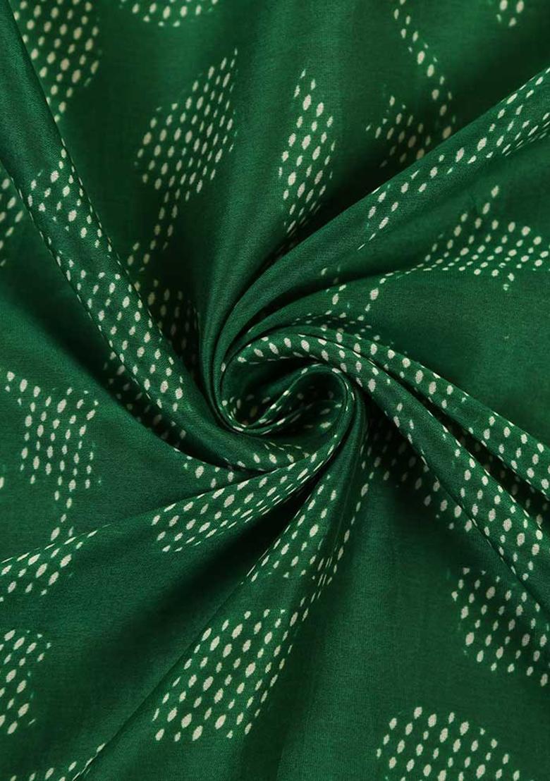 Green Printed Chanderi Pre Draped Saree Set