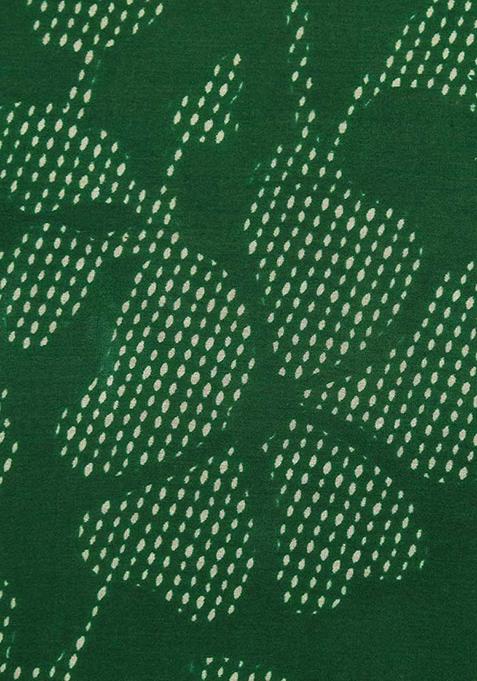 Green Printed Chanderi Pre Draped Saree Set