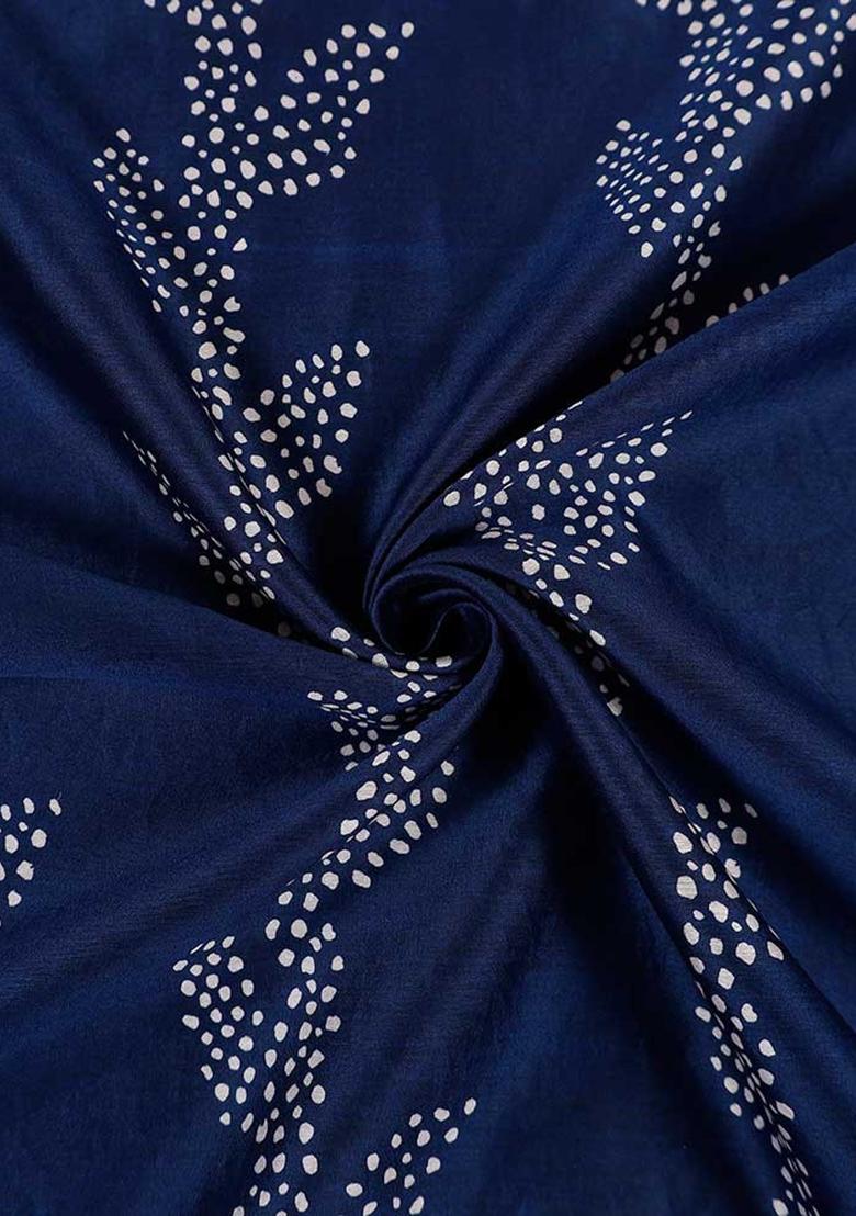 Blue Printed Chanderi Pre Draped Saree Set