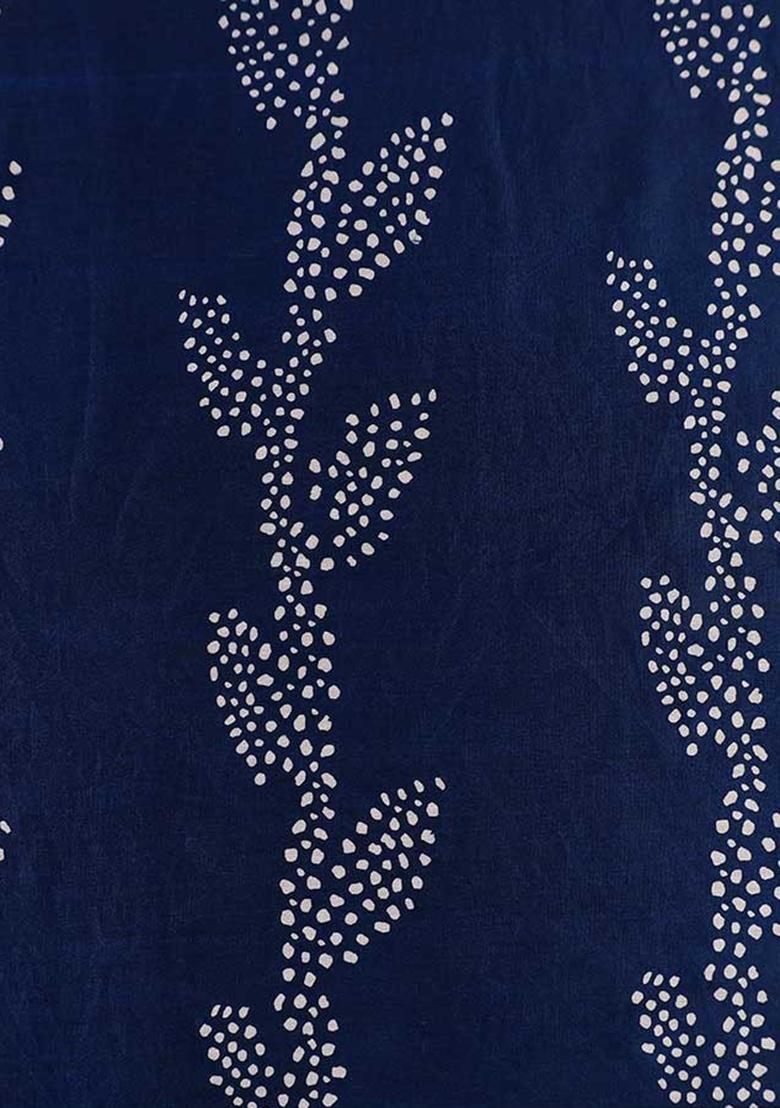 Blue Printed Chanderi Pre Draped Saree Set