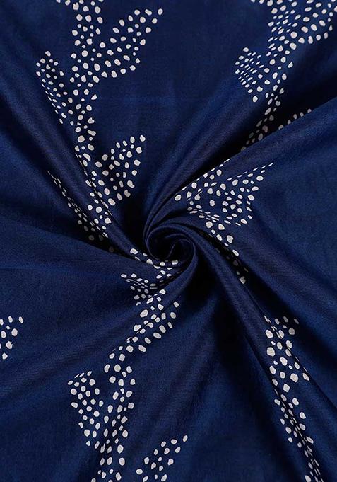 Blue Printed Chanderi Pre Draped Saree Set