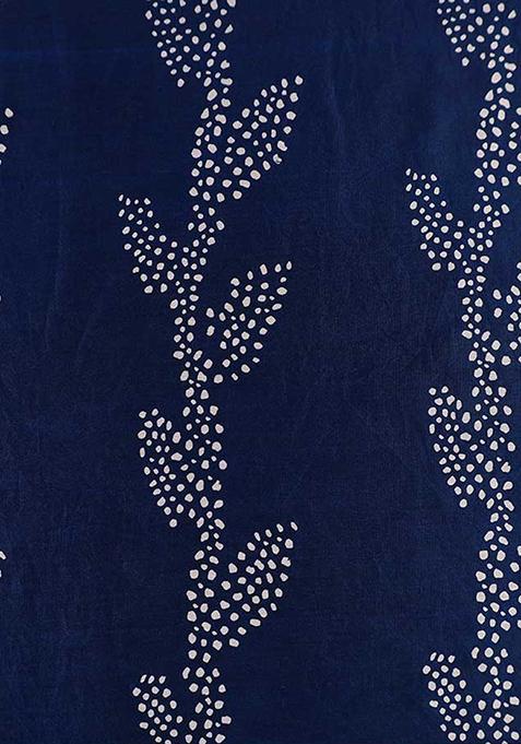 Blue Printed Chanderi Pre Draped Saree Set