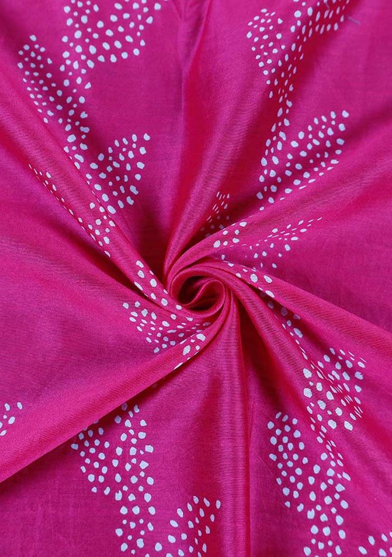 Pink Printed Chanderi Pre Draped Saree Set