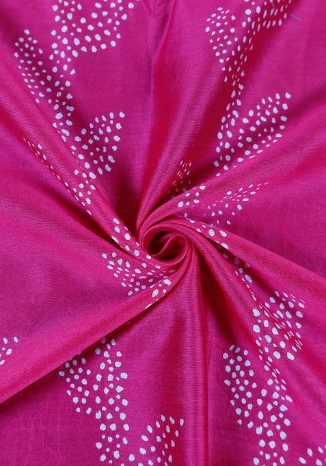 Pink Printed Chanderi Pre Draped Saree Set