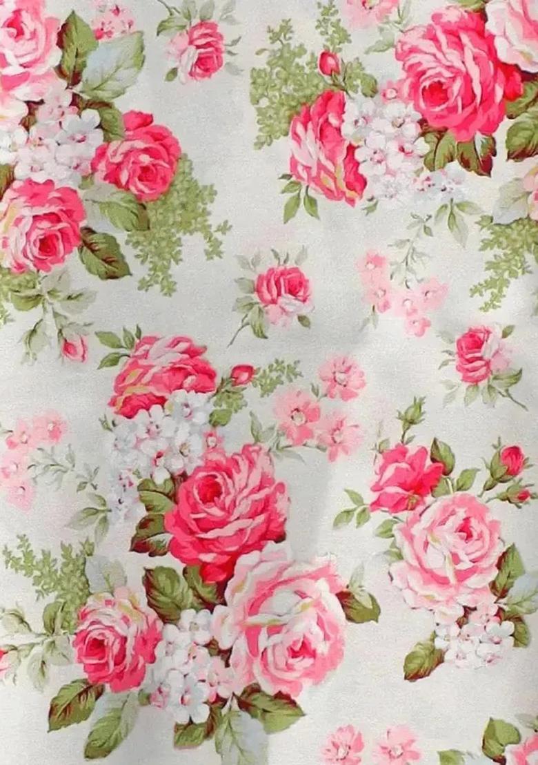 White Floral Print Georgette Pre Draped Saree Set - Indya