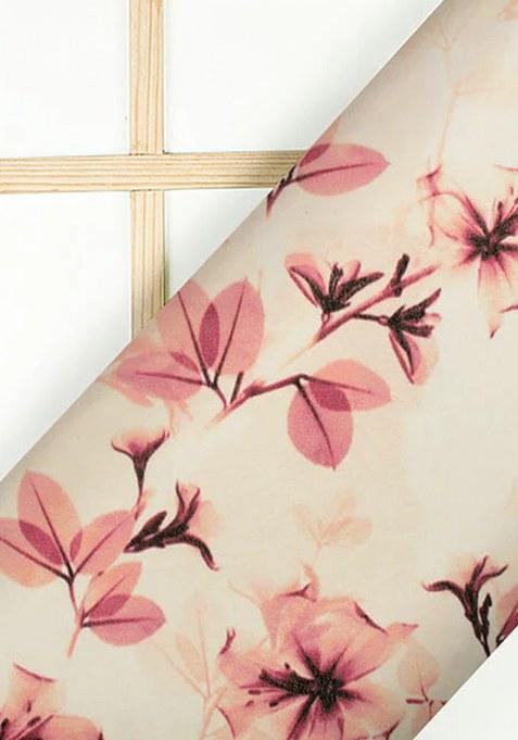 Cream Floral Print Georgette Pre Draped Saree Set